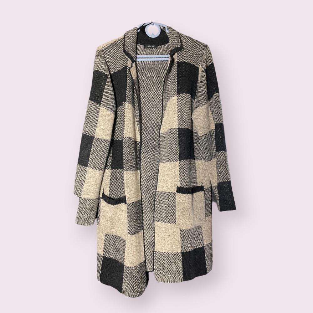 Cardigan Black & Gray Long with Pockets Large Love Tree